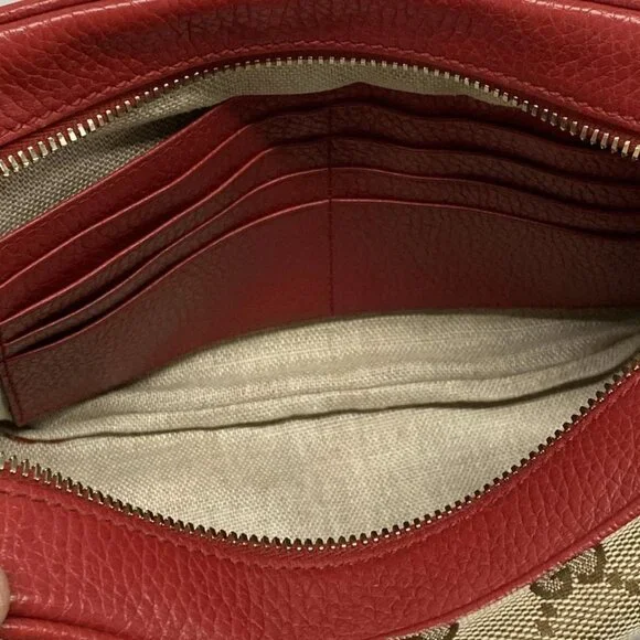 GUCCI Bree/GG Beige Dark Brown Red Jacquard Leather - Shoulder Bag 506-060625